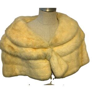 Vintage Cream Mink Fur Stole Wrap Capelet Shawl With Satin Lining For Women
